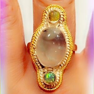 Prehnite & Ethiopian Opal Custom Sterling Ring Sz 9.75